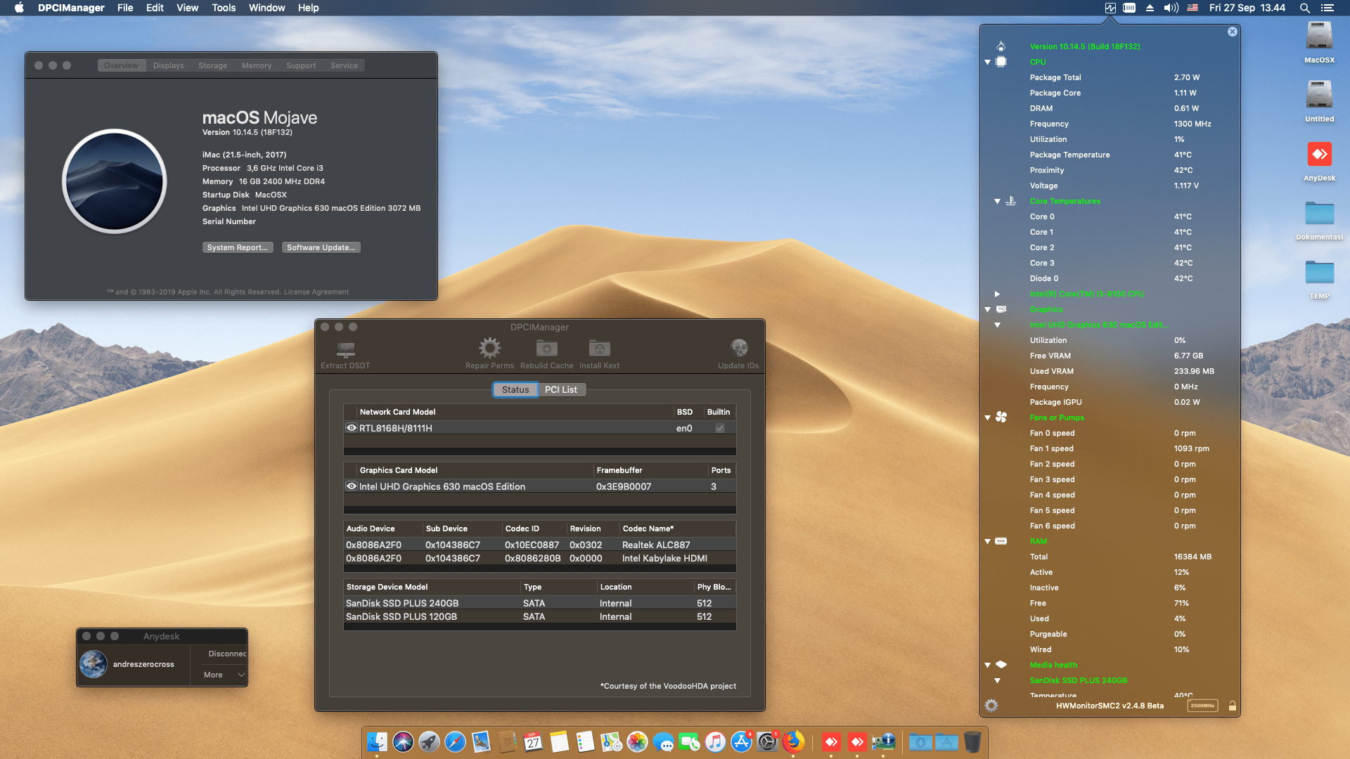 Success Hackintosh macOS Mojave 10.14.4 Build 18F132 at Asus Prime H310M-D + Intel Core i3 8100